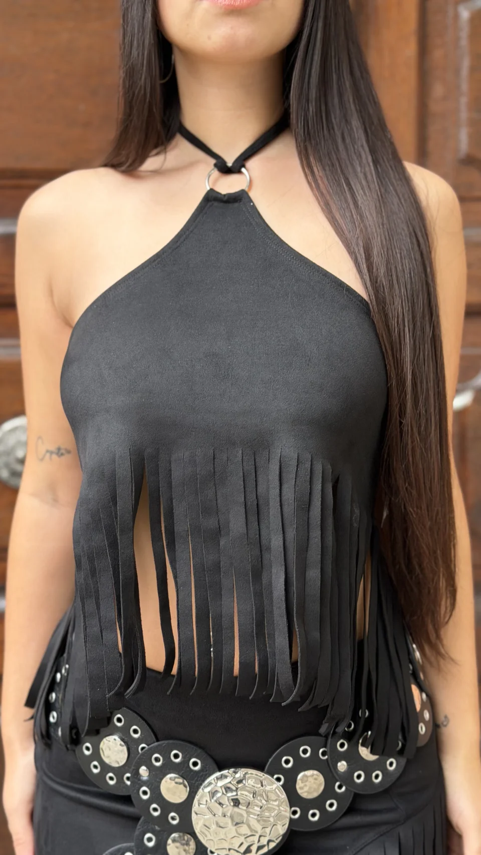 Top gamuza flecos