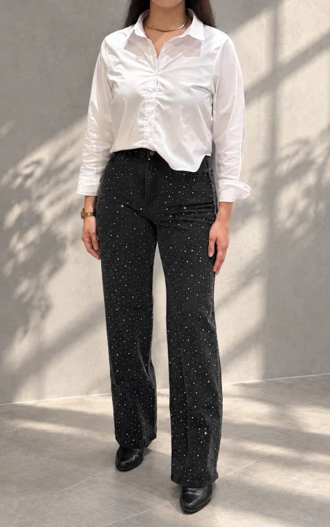 Jeans Wide Leg con Brillos