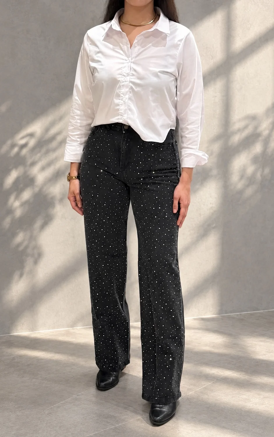 Jeans Wide Leg con Brillos